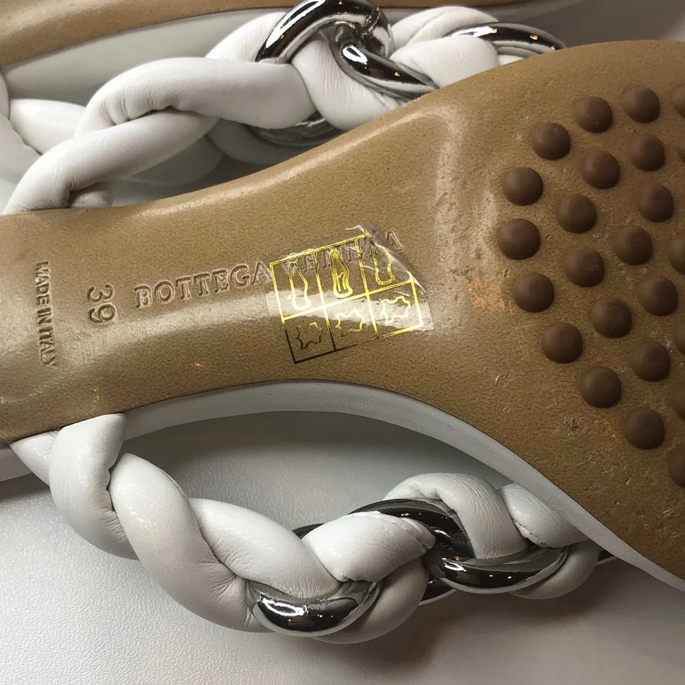 Bottega Venetta Dot Sandal White with Silver chain Accent Size 39 EU (7.5-8US)
